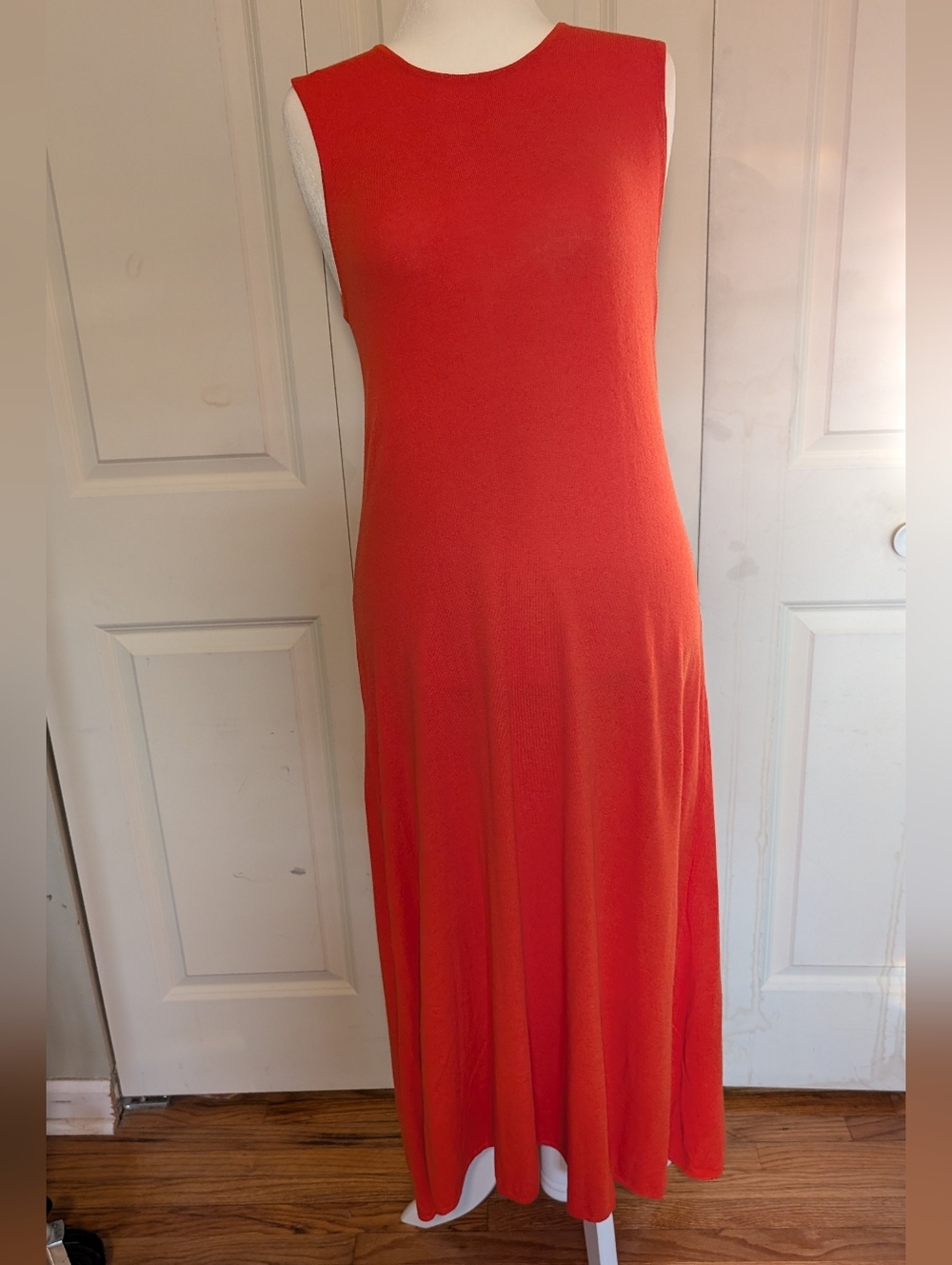 Zara Red/Coral Open Back Sleeveless Knit Maxi Dress